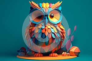 A charming and curious owl with wide eyes peering through the trees. AI Generated