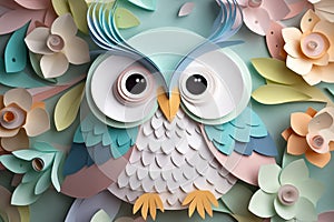 A charming and curious owl with wide eyes peering through the trees. AI Generated