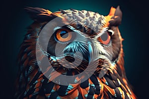 A charming and curious owl with wide eyes peering through the trees. AI Generated