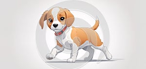 A charming and cute little dog is playing on a white background