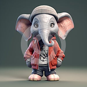 Charming 3d Cartoon Elephant In Urban Clothes - Zbrush Style photo