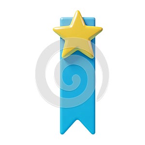 Cute 3D Bookmark Icon Yellow Star Blue White Background photo