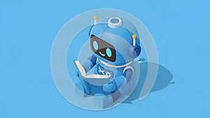 Cute Robot Reading Book, AI Learning, Artificial Intelligence