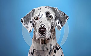 Charming Dalmatian dog against a bright pastel background. Generative AI.