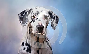 Charming Dalmatian dog against a bright pastel background. Generative AI.