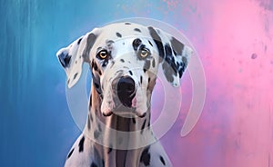 Charming Dalmatian dog against a bright pastel background. Generative AI.