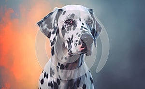 Charming Dalmatian dog against a bright pastel background. Generative AI.