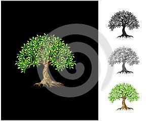 Charming decorative tree, Luxury elegant tree logo, exotics logo designs on black background.