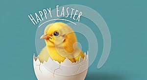 Happy Easter Fluffy Chick Hatching from Egg