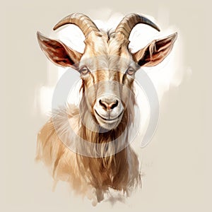 Charming Digital Painting Of A Goat Head - 8k Resolution photo
