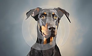 Charming Doberman dog against a bright pastel background. Generative AI.