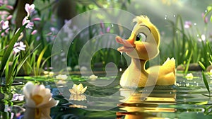 Charming Duckling Enjoying a Peaceful Pond. Generative ai