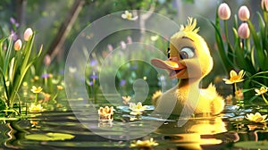 Charming Duckling Enjoying a Peaceful Pond. Generative ai