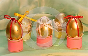 Charming Easter eggs on the legs with bows