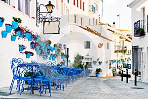 Charming empty street in old town of Mijas village, Spain