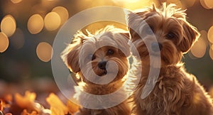 A charming and enchanting portrayal of cutie dogs against a stunning background, with impeccable lighting that enhances their