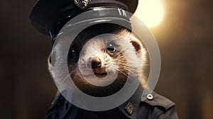 Charming Ferret Police Officer: Photorealistic Matte Painting With Ray Tracing