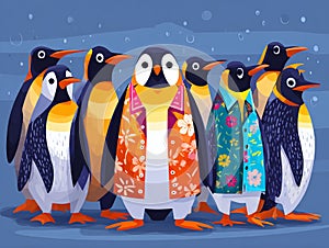 Charming Flat Design Vector Illustration of a Group of Penguins A Front View for Educational Resources or Decorative