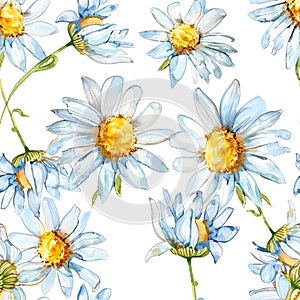 A charming floral design. daisies with sunny yellow centers create a seamless and cheerful pattern on a white background. for