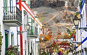 Charming floral streets of Puerto de Mogan in Gran Canaria. landmarks of Canary island