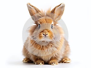 A Charming Fluffy Rabbit Sits Gracefully Against a Pristine White Background Perfect for SpringThemed Designs photo
