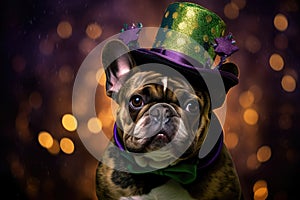 Charming French Bulldog in St. Patrick's Day Attire with a Lucky Shamrock Hat - Generative AI