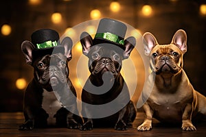 Charming French Bulldog in St. Patrick's Day Attire with a Lucky Shamrock Hat - Generative AI