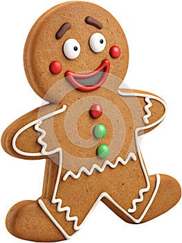 Charming gingerbread cookie cartoon with festive design and details. photo