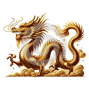 A charming golden dragon on chinese style, with banksy art, chinese new year theme, whiye backgrpund