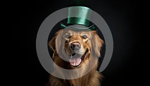 Charming Golden Retriever in Festive Hat Ready for St. Patrick's Day - Generative AI