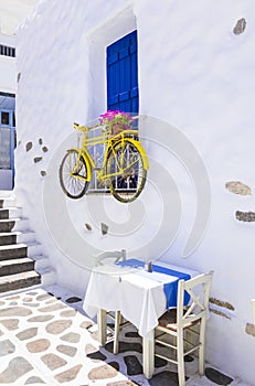 Charming Greek tavernas on narrow streets photo