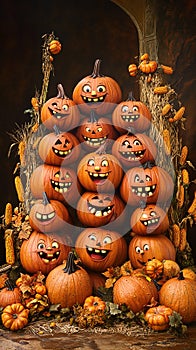 Group of Pumpkins with Happy Faces photo