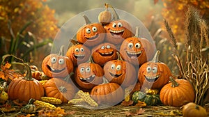 Group of Pumpkins with Happy Faces photo