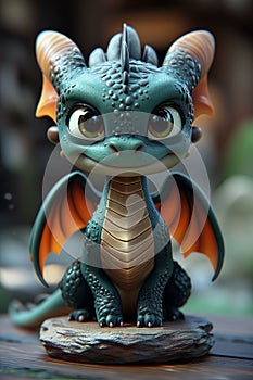 Charming Guardian: Cute Chinese Dragon Statue. Generative ai