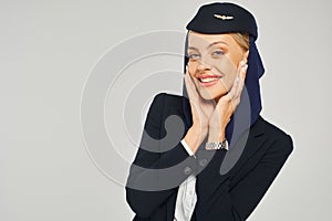 charming and happy arabian airlines stewardess