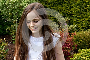 Happily laughing teenage girl with a lot of freckles photo