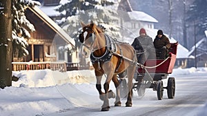 A Charming Horse Cart Ride Through the Snowy Landscape