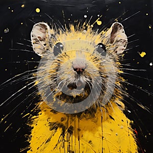 Charming Hyperrealistic Animal Portrait: Yellow Rat On Black