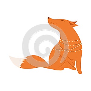 Charming illustration of a orandge fox with a white tail