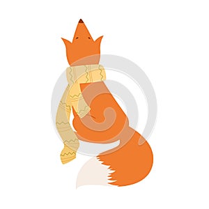 Charming illustration of a orandge fox with a white tail