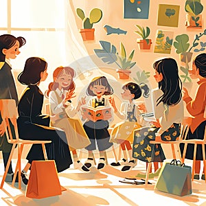 Illustration of a joyful book club gathering photo