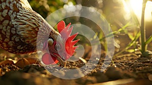 A charming image of a rescued chicken pecking at the ground reminding us that even farm animals deserve a chance at a