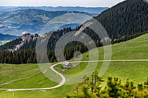 Landscape with a lonely house in Rarau Mountains, Romania