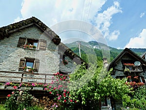 Charming Lavertezzo in Verzasca valley with typical stone houses, known as rustici. Ticino, Switzerland,