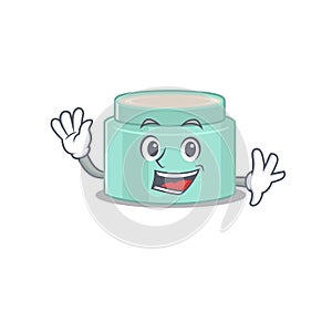 A charming lipbalm mascot design style smiling and waving hand