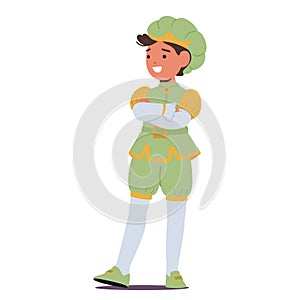 Charming Little Boy Dons A Regal Prince Costume, Complete With A Gleaming Luxurious Crown, Cartoon Vector Illustration