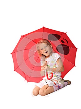 The charming little girl with red umbrella