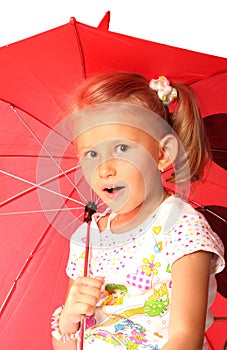 The charming little girl with red umbrella