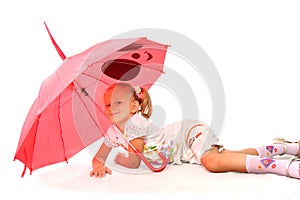 The charming little girl with red umbrella