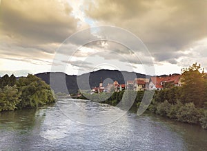 The charming little town of Frohnleiten on the Mur river in the district of Graz-Umgebung, Steiermark  Styria region, Austria